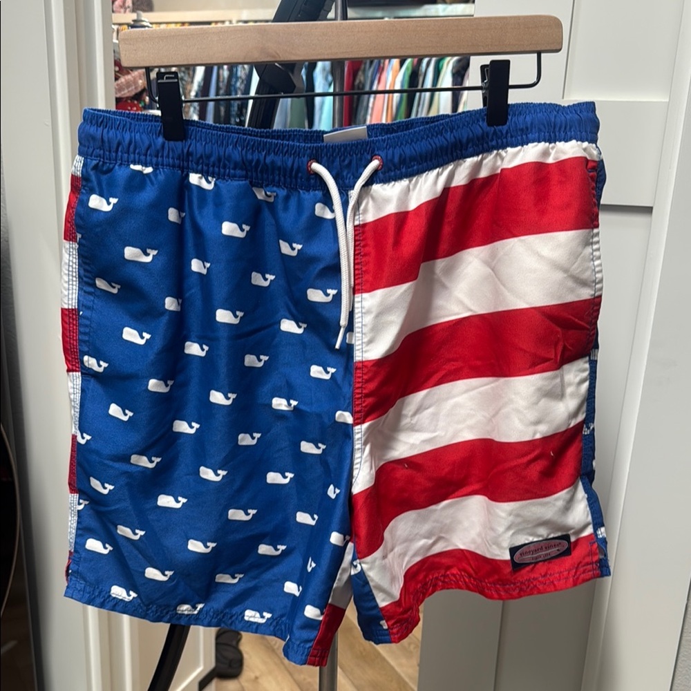 Vineyard Vines Red and Blue Flag Swim Shorts
